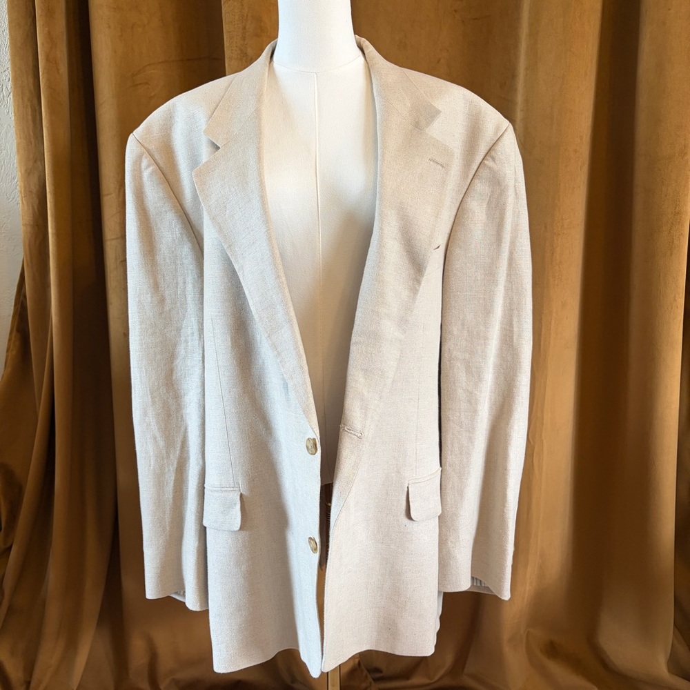 Vintage 90s Eddie Bauer Linen Blazer Beige Coastal Grandpa Core Old Money Suit